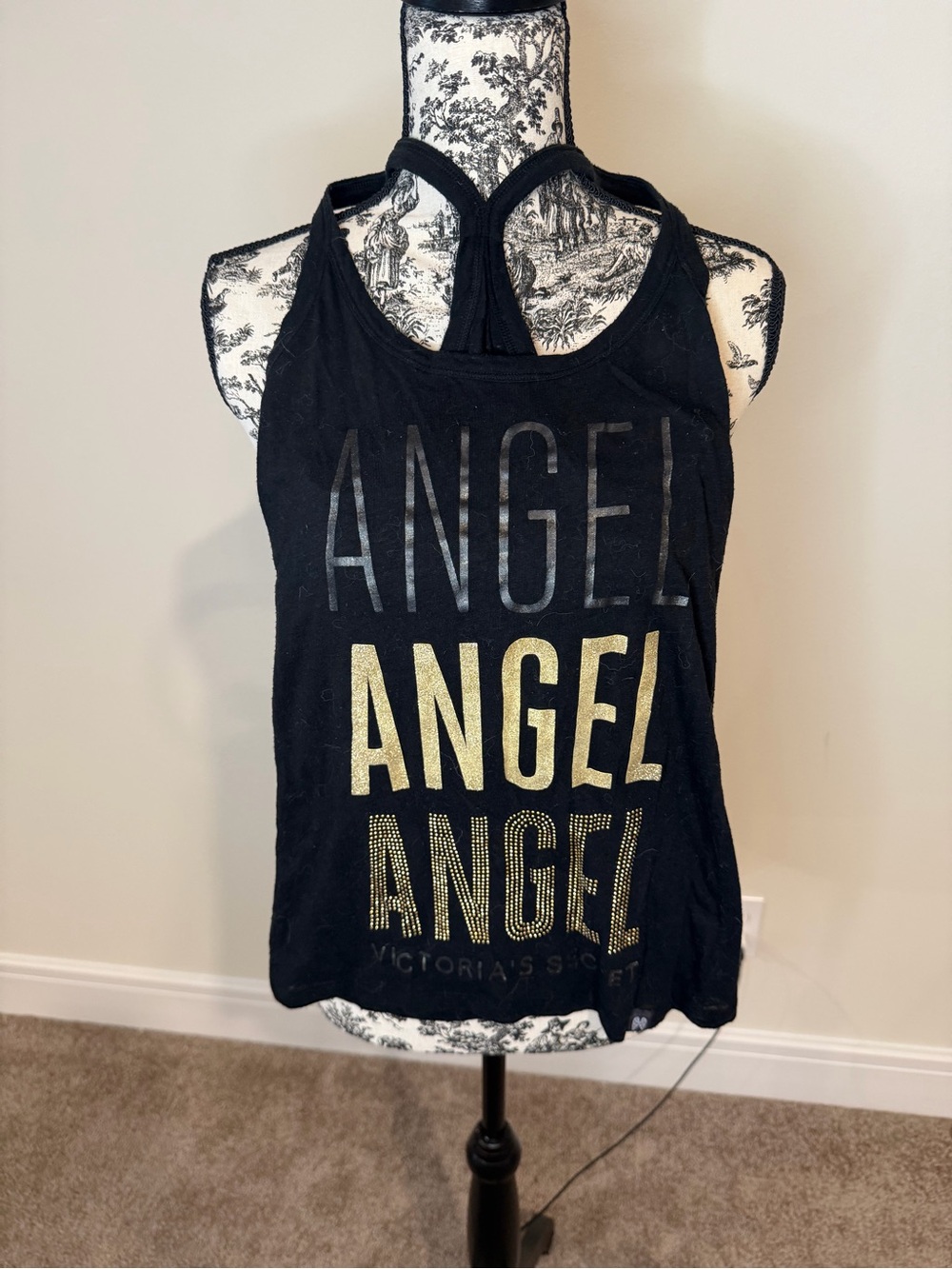 Victoria's Secret Black Tank with Gold ANGEL Graphic VINTAGE